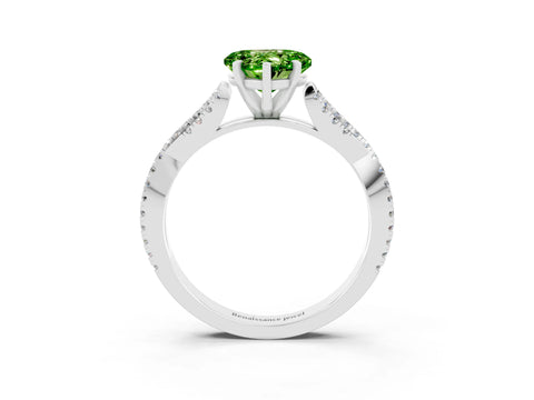 White gold Heart Cut Peridot Solitaire Engagement Ring with Twisted Pavé Band and Four-Prong Setting_15