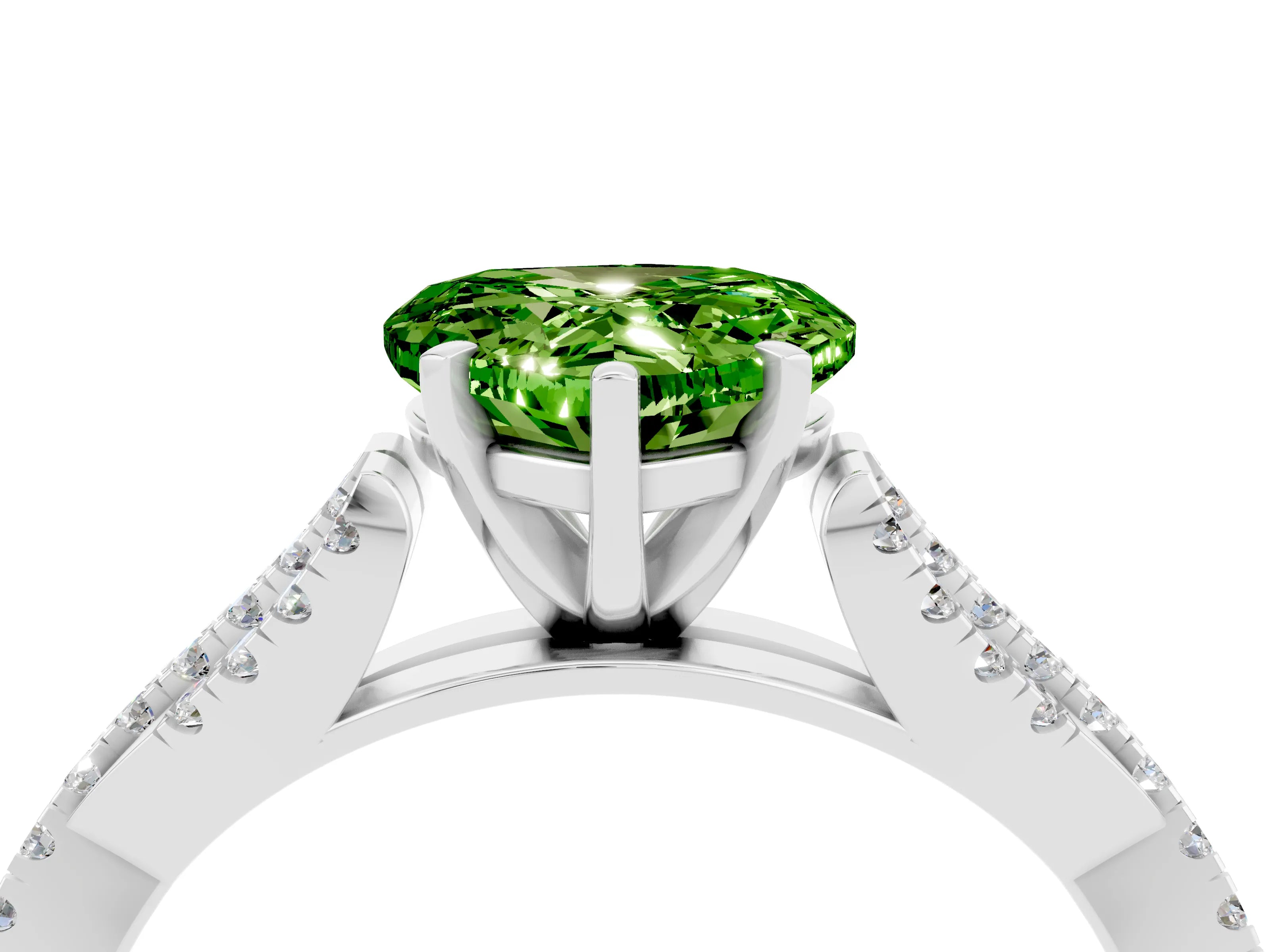 White gold Heart Cut Peridot Solitaire Engagement Ring with Twisted Pavé Band and Four-Prong Setting_16