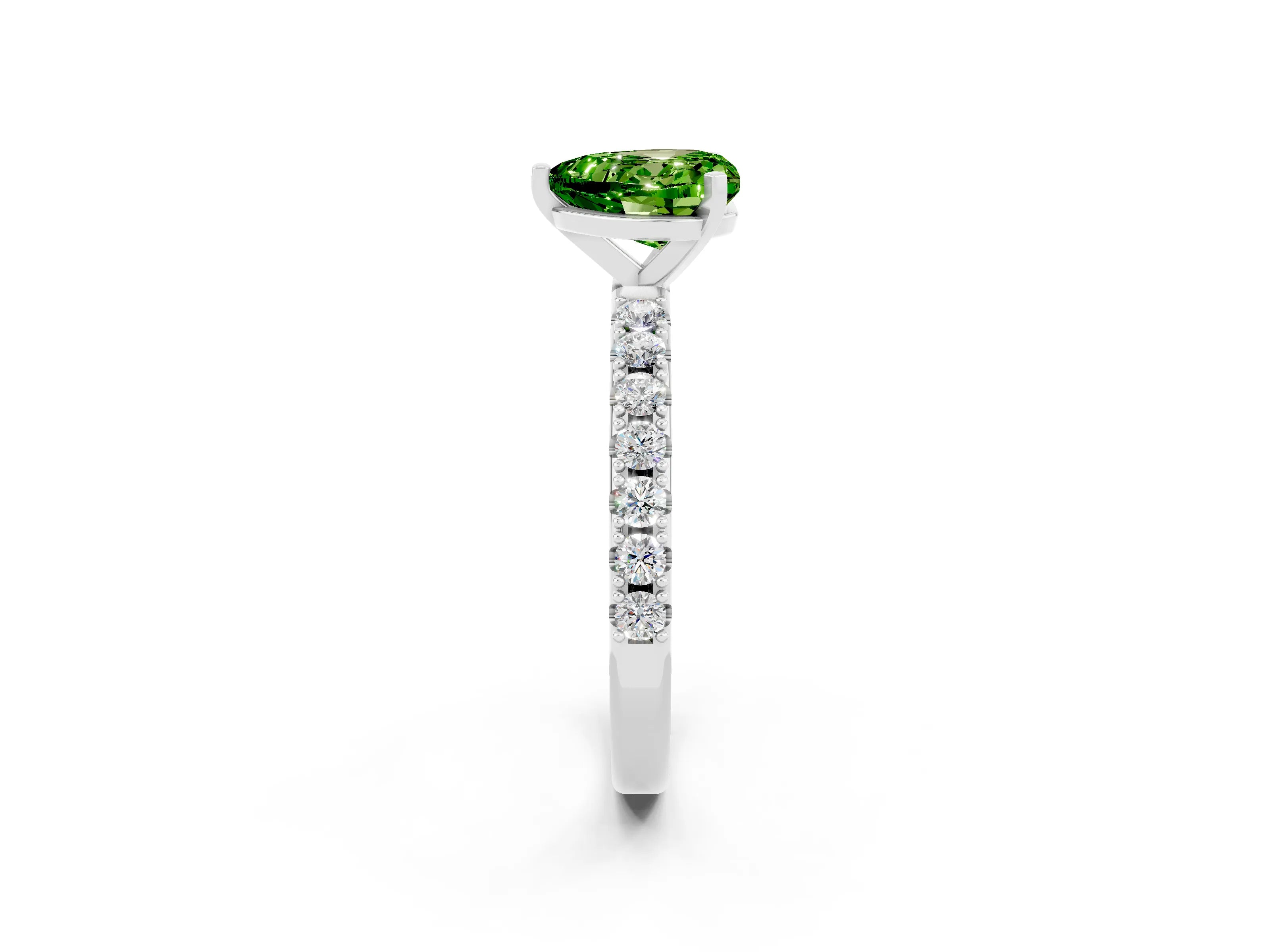 White gold Heart Cut Peridot Solitaire Pavé Band with Four-Prong Setting_2