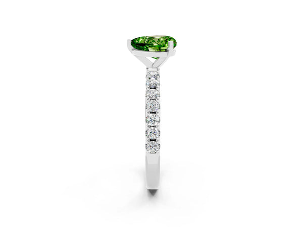 Silver Heart Cut Peridot Solitaire Pavé Band with Four-Prong Setting