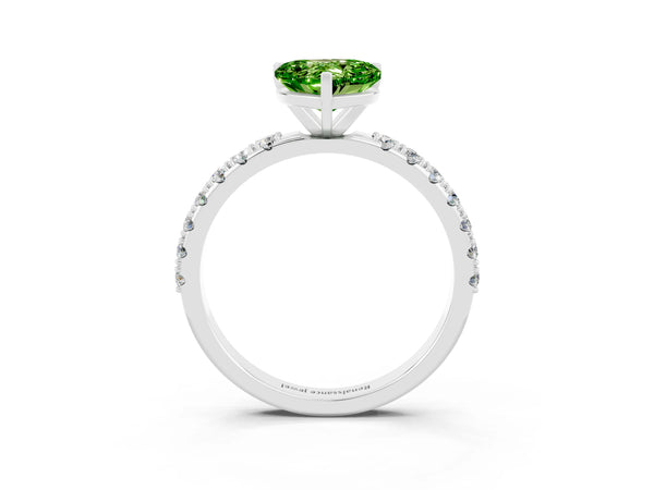 Platinum Heart Cut Peridot Solitaire Pavé Band with Four-Prong Setting