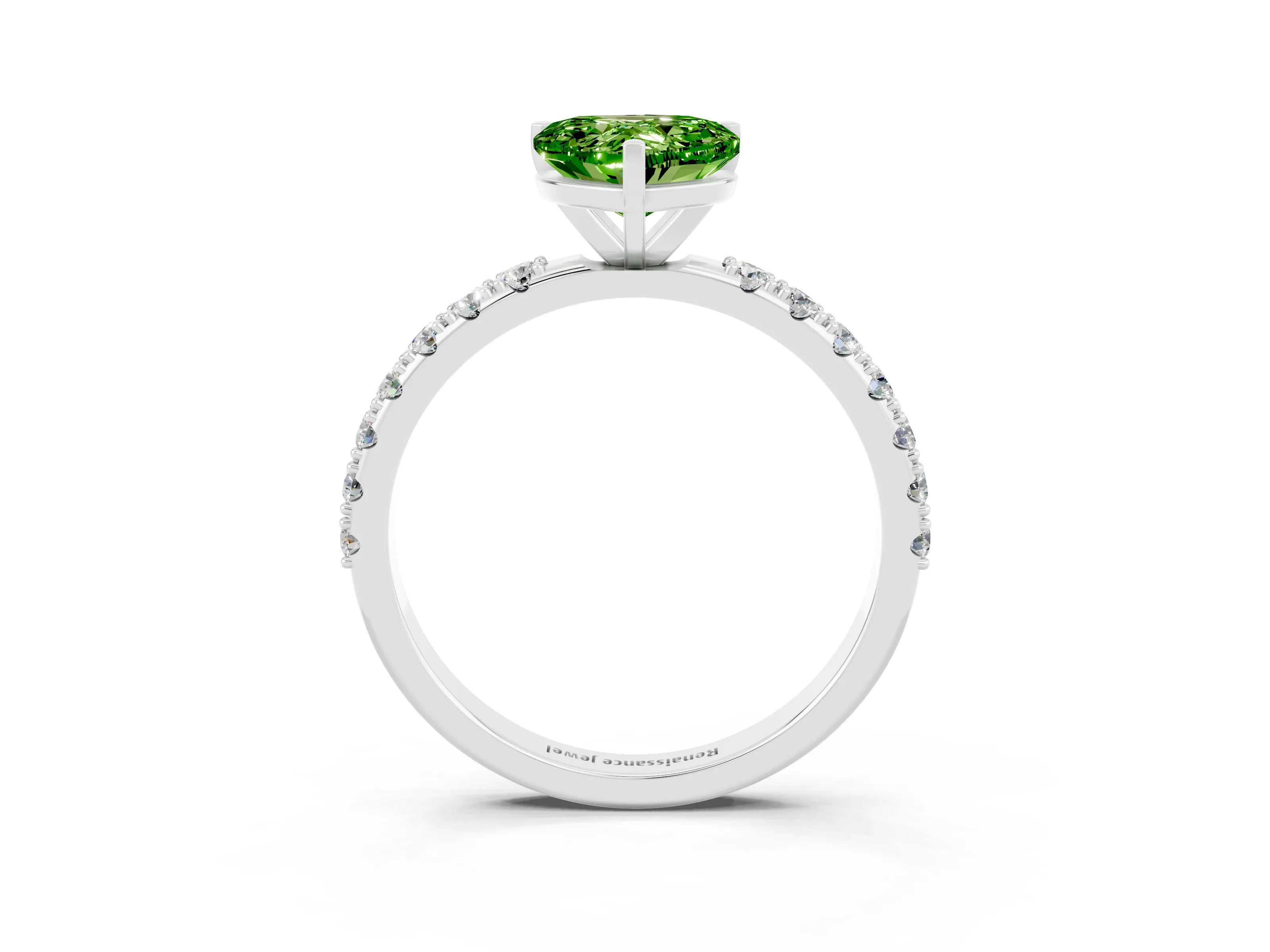 White gold Heart Cut Peridot Solitaire Pavé Band with Four-Prong Setting_3