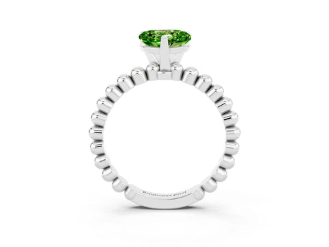 White gold Heart Cut Peridot Solitaire Ring with Beaded Band and Prong Setting_3
