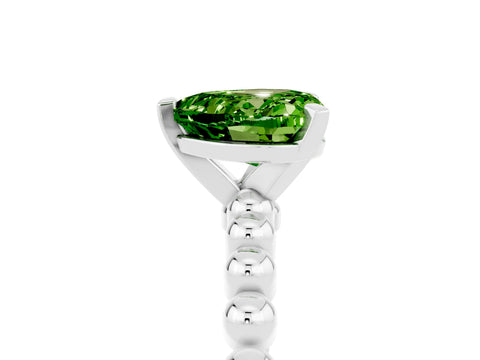 White gold Heart Cut Peridot Solitaire Ring with Beaded Band and Prong Setting_5