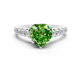 White gold Heart Cut Peridot Solitaire Ring with Cathedral Setting and Pavé Band