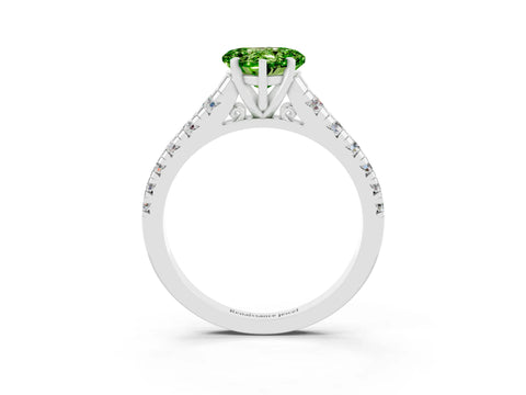 White gold Heart Cut Peridot Solitaire Ring with Cathedral Setting and Pavé Band_3