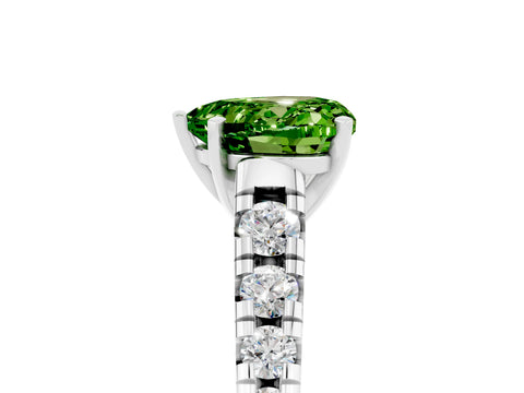 White gold Heart Cut Peridot Solitaire Ring with Cathedral Setting and Pavé Band_5
