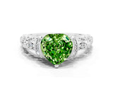 White gold Heart Cut Peridot Solitaire Ring with Filigree Band and Four-Prong Setting_24