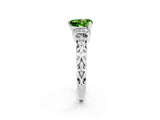 White gold Heart Cut Peridot Solitaire Ring with Filigree Band and Four-Prong Setting_26