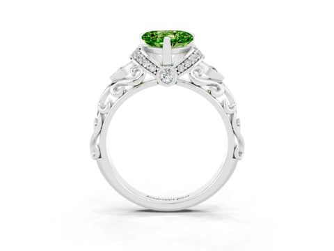 White gold Heart Cut Peridot Solitaire Ring with Filigree Band and Four-Prong Setting_27