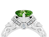 White gold Heart Cut Peridot Solitaire Ring with Filigree Band and Four-Prong Setting_28