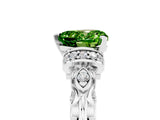 White gold Heart Cut Peridot Solitaire Ring with Filigree Band and Four-Prong Setting_29
