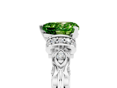 White gold Heart Cut Peridot Solitaire Ring with Filigree Band and Four-Prong Setting_29