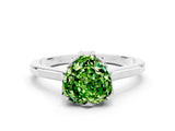 White gold Heart Cut Peridot Solitaire Ring with Flower Prong Setting and Classic Band_104