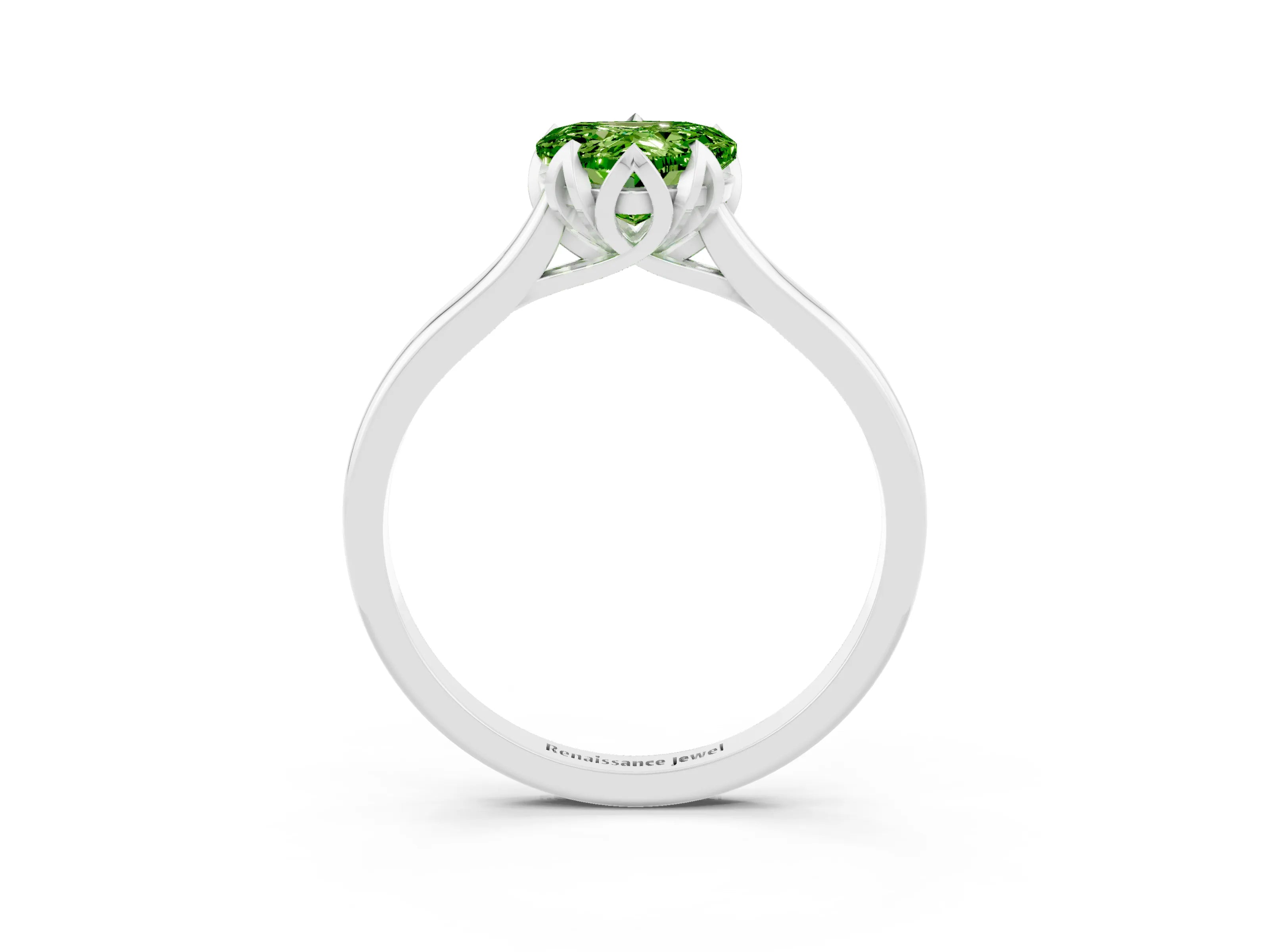 White gold Heart Cut Peridot Solitaire Ring with Flower Prong Setting and Classic Band_15