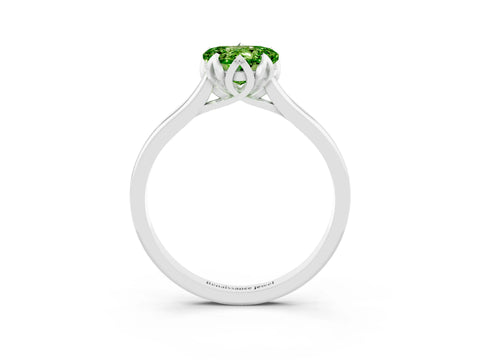 White gold Heart Cut Peridot Solitaire Ring with Flower Prong Setting and Classic Band_15