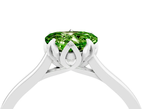White gold Heart Cut Peridot Solitaire Ring with Flower Prong Setting and Classic Band_16