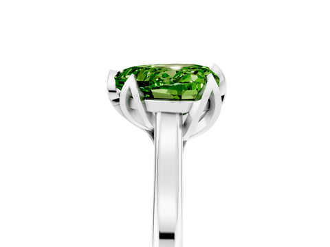 White gold Heart Cut Peridot Solitaire Ring with Flower Prong Setting and Classic Band_17