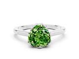 White gold Heart Cut Peridot Solitaire Ring with Flower Prong Setting and Classic Band_62