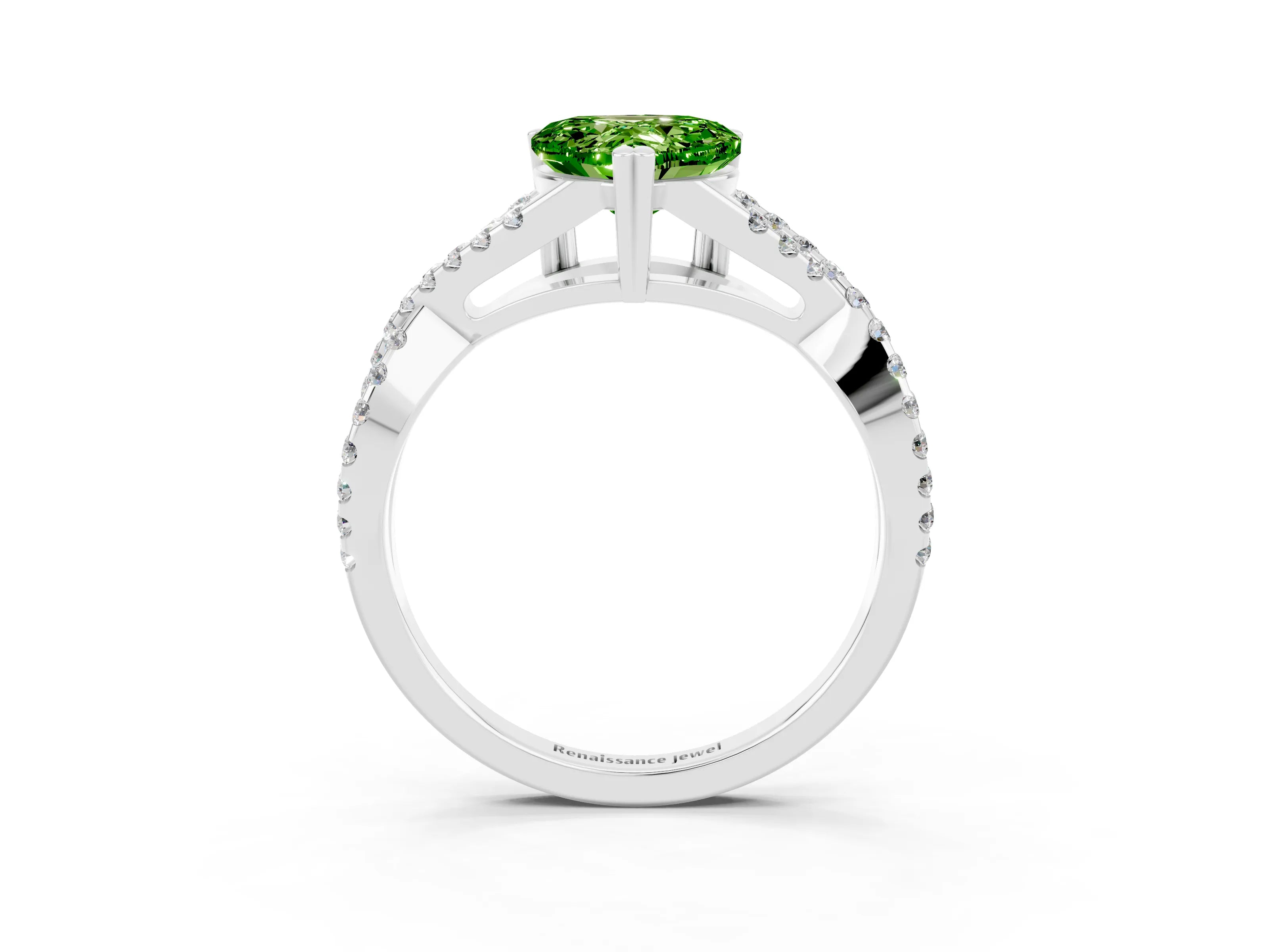 White gold Heart Cut Peridot Solitaire Ring with Four-Prong Setting and Twisted Pavé Band_3