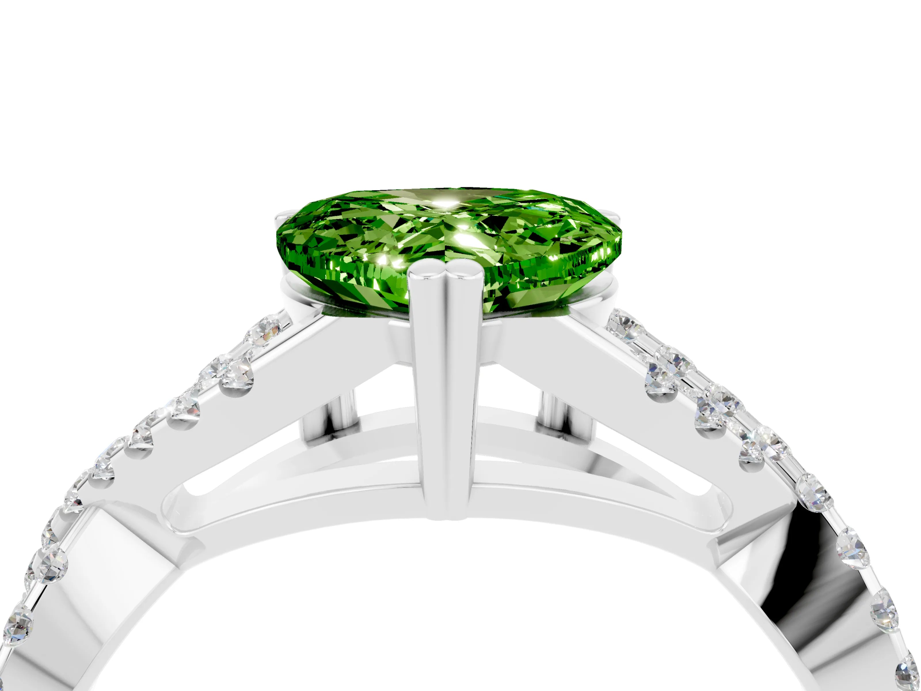 White gold Heart Cut Peridot Solitaire Ring with Four-Prong Setting and Twisted Pavé Band_4