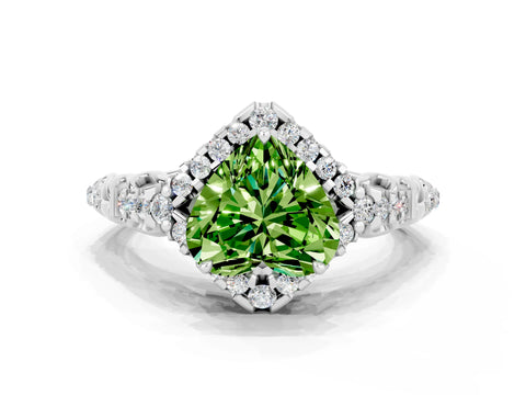 White gold Heart Cut Peridot Solitaire Ring with Hidden Halo and Pavé Band_12
