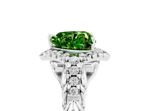 White gold Heart Cut Peridot Solitaire Ring with Hidden Halo and Pavé Band_17