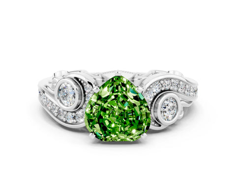 White gold Heart Cut Peridot Solitaire Ring with Milgrain Pavé Band and Four-Prong Setting_48