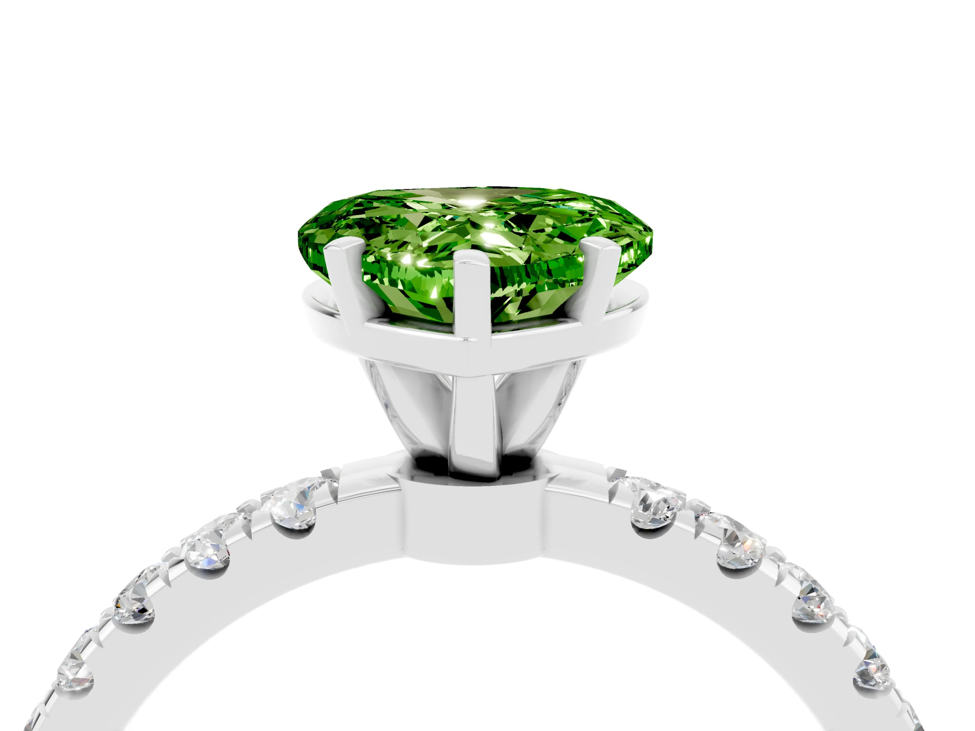 White gold Heart Cut Peridot Solitaire Ring with Pavé Accents and Four-Prong Setting_4