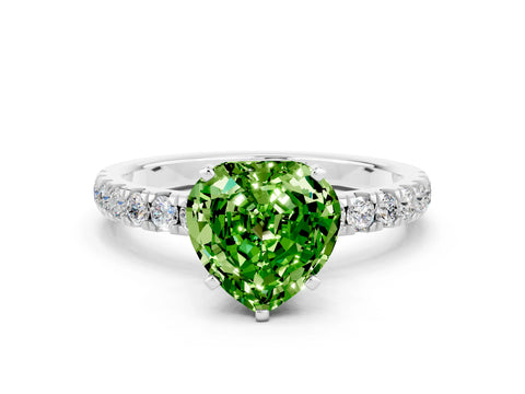 White gold Heart Cut Peridot Solitaire Ring with Pavé Accents and Four-Prong Setting