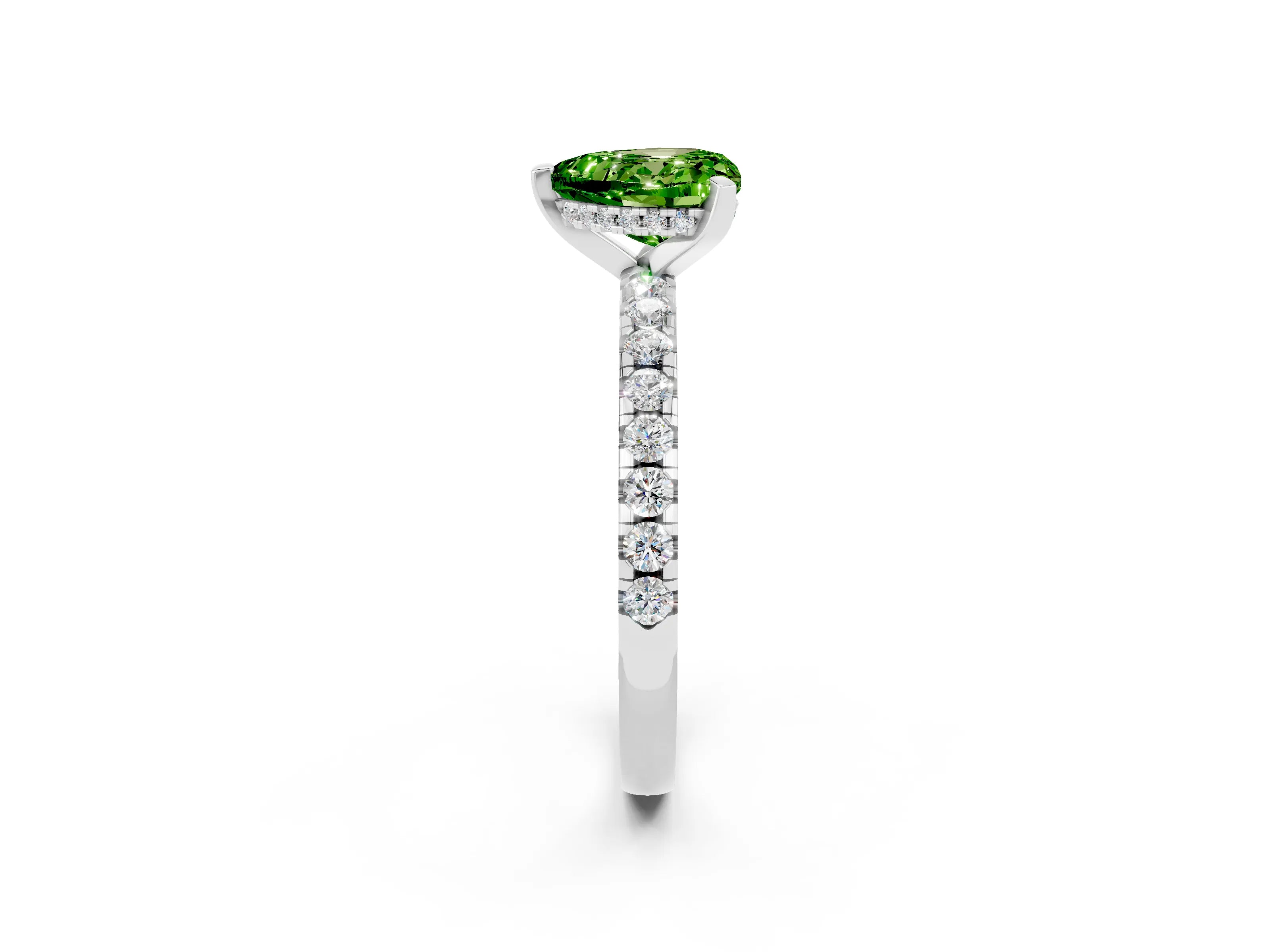 White gold Heart Cut Peridot Solitaire Ring with Pavé Band and Four-Prong Setting_26