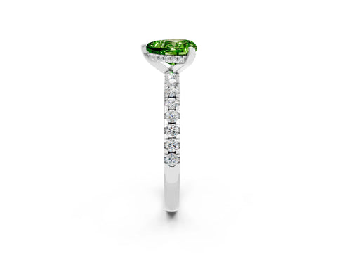 White gold Heart Cut Peridot Solitaire Ring with Pavé Band and Four-Prong Setting_26