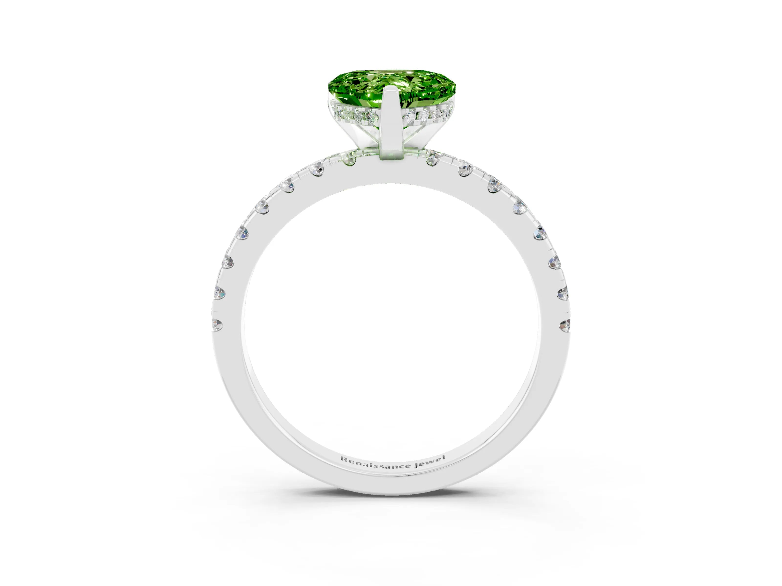 White gold Heart Cut Peridot Solitaire Ring with Pavé Band and Four-Prong Setting_27