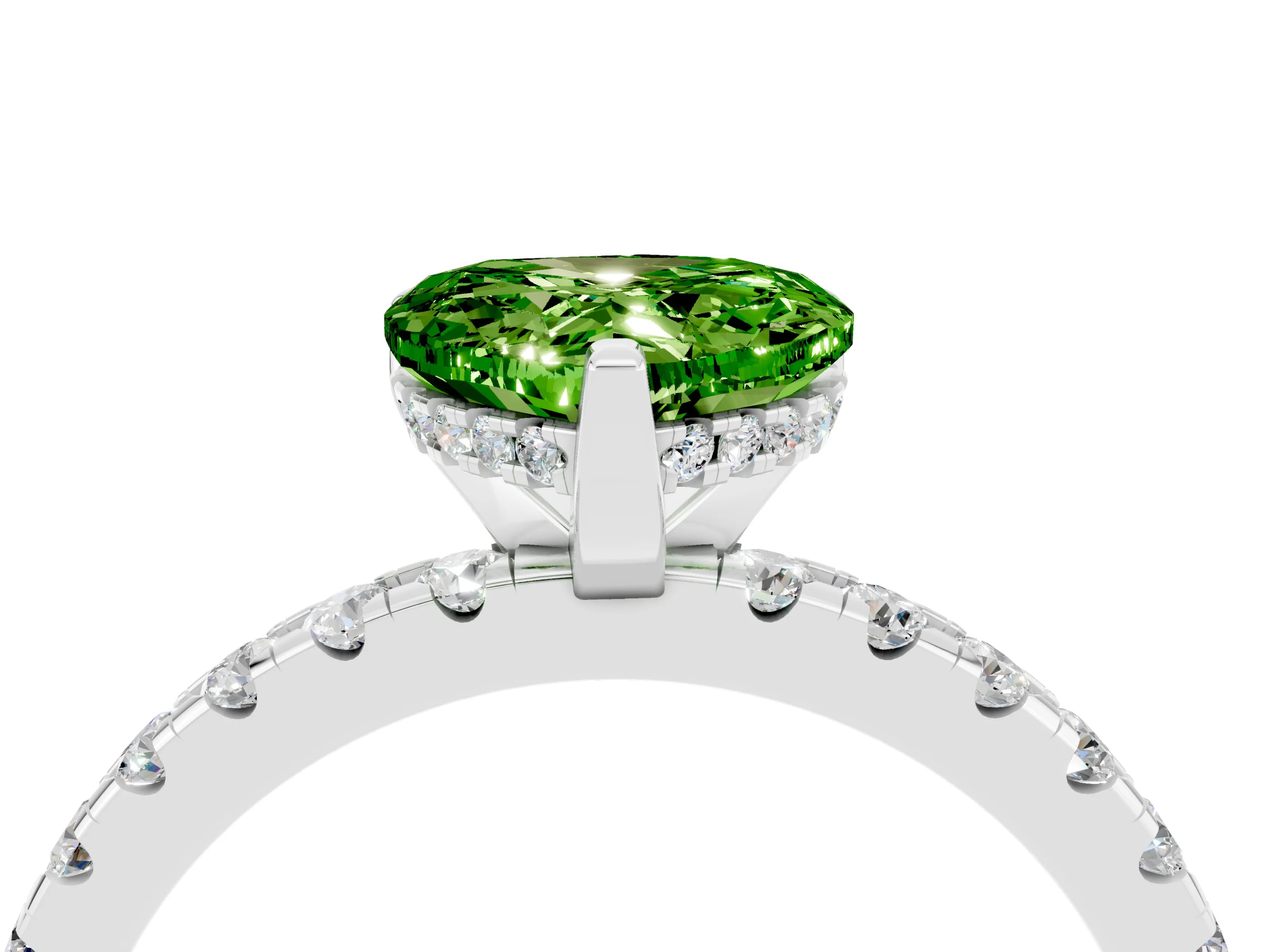 White gold Heart Cut Peridot Solitaire Ring with Pavé Band and Four-Prong Setting_28