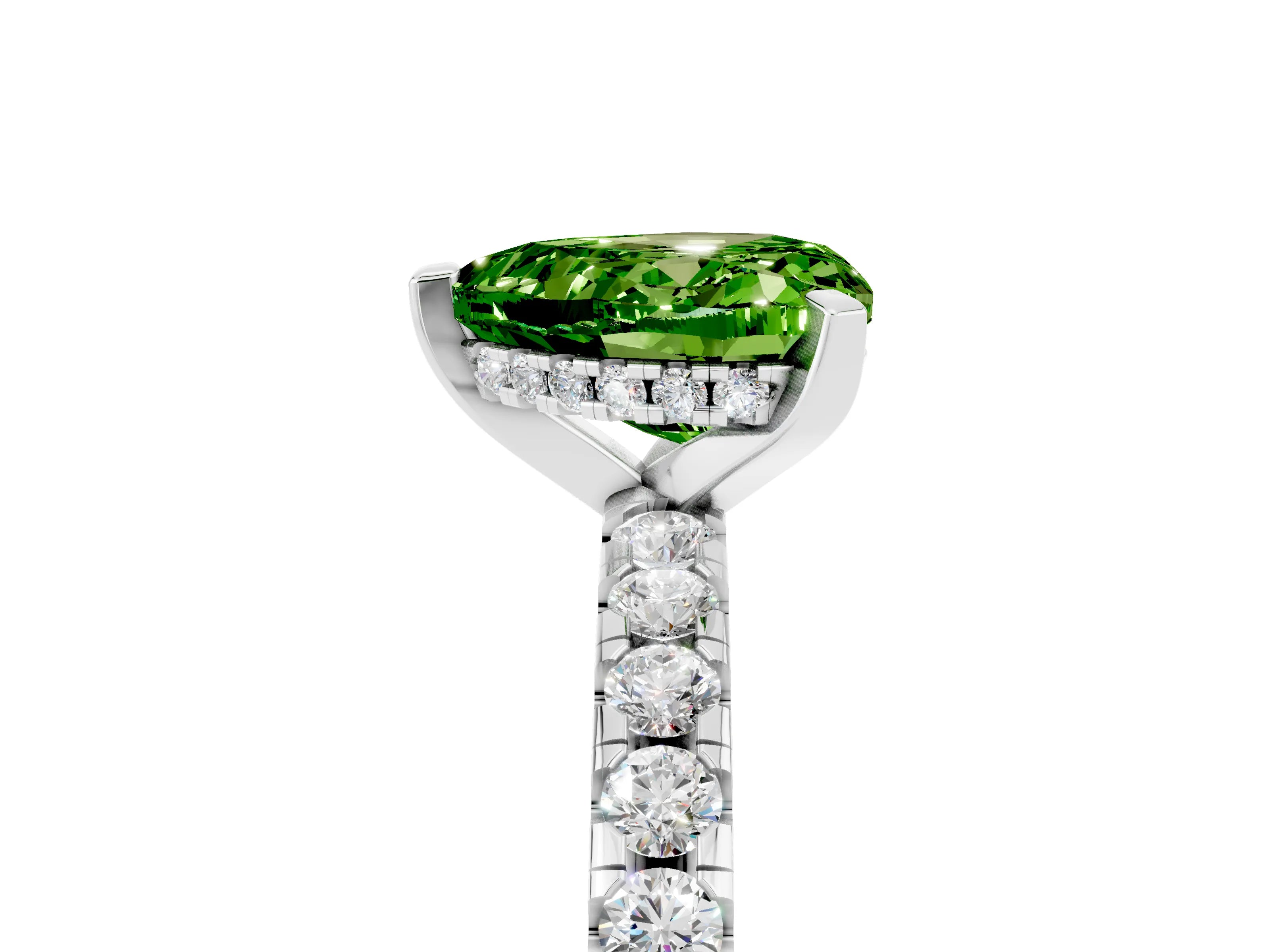 White gold Heart Cut Peridot Solitaire Ring with Pavé Band and Four-Prong Setting_29