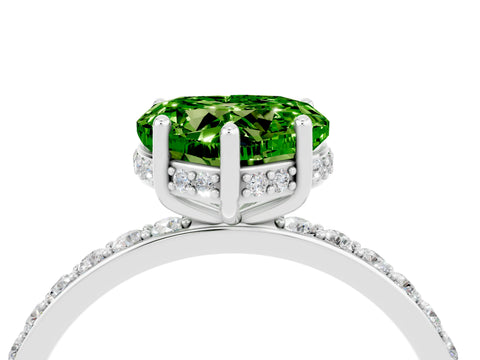 White gold Heart Cut Peridot Solitaire Ring with Pavé Band and Hidden Halo_16