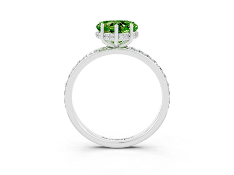 White gold Heart Cut Peridot Solitaire Ring with Pavé Band and Hidden Halo_27