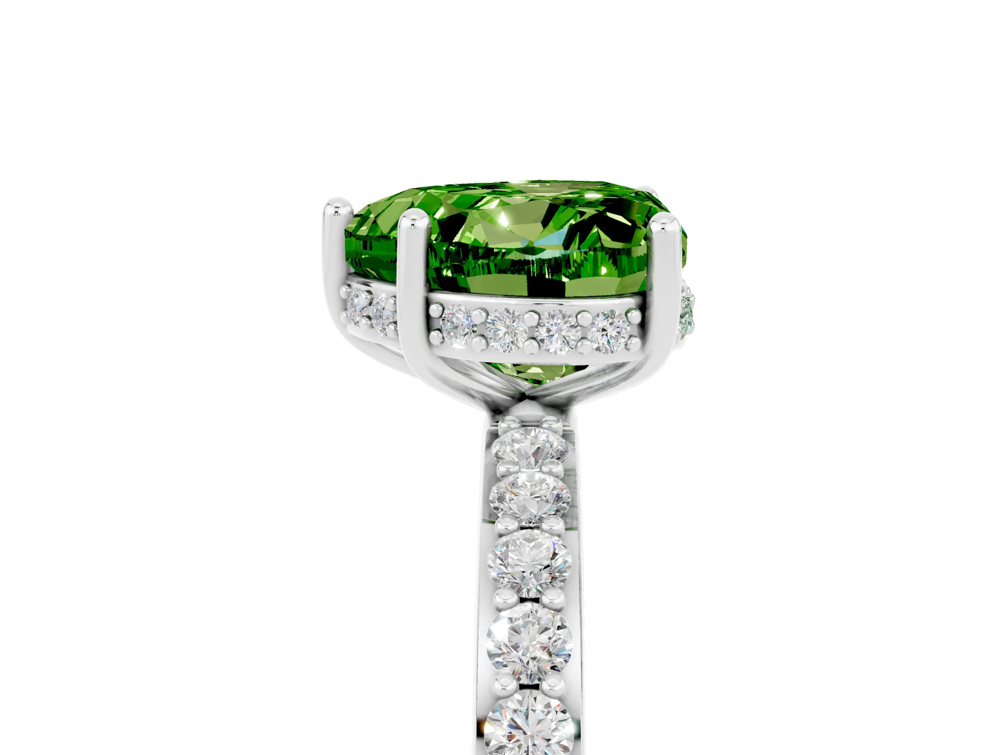 White gold Heart Cut Peridot Solitaire Ring with Pavé Band and Hidden Halo_29