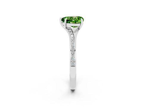 White gold Heart Cut Peridot Solitaire Ring with Pavé Band and Prong Setting_2