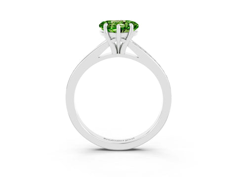 White gold Heart Cut Peridot Solitaire Ring with Pavé Band and Prong Setting_3