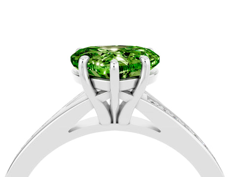 White gold Heart Cut Peridot Solitaire Ring with Pavé Band and Prong Setting_4