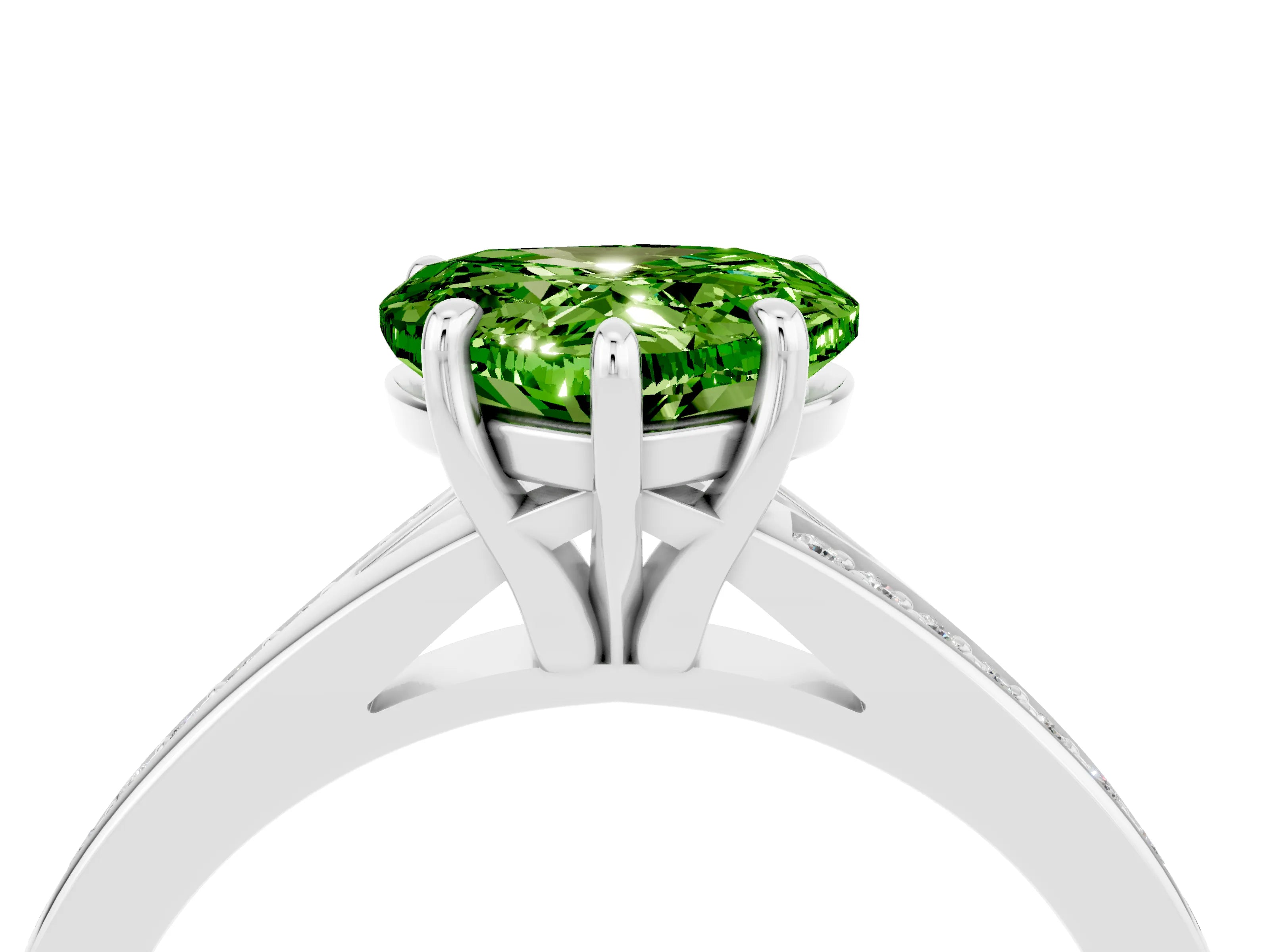 White gold Heart Cut Peridot Solitaire Ring with Pavé Band and Prong Setting_4