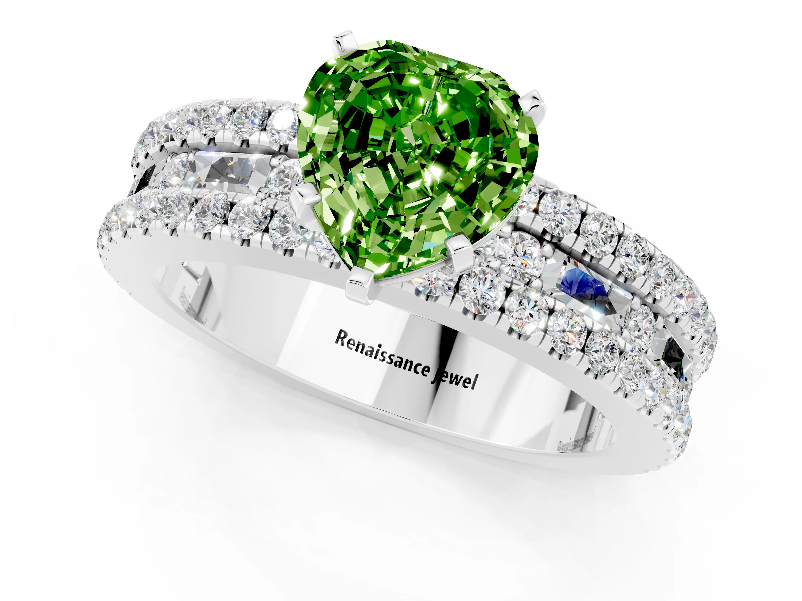 White gold Heart Cut Peridot Solitaire Ring with Pavé and Channel Set Band_1