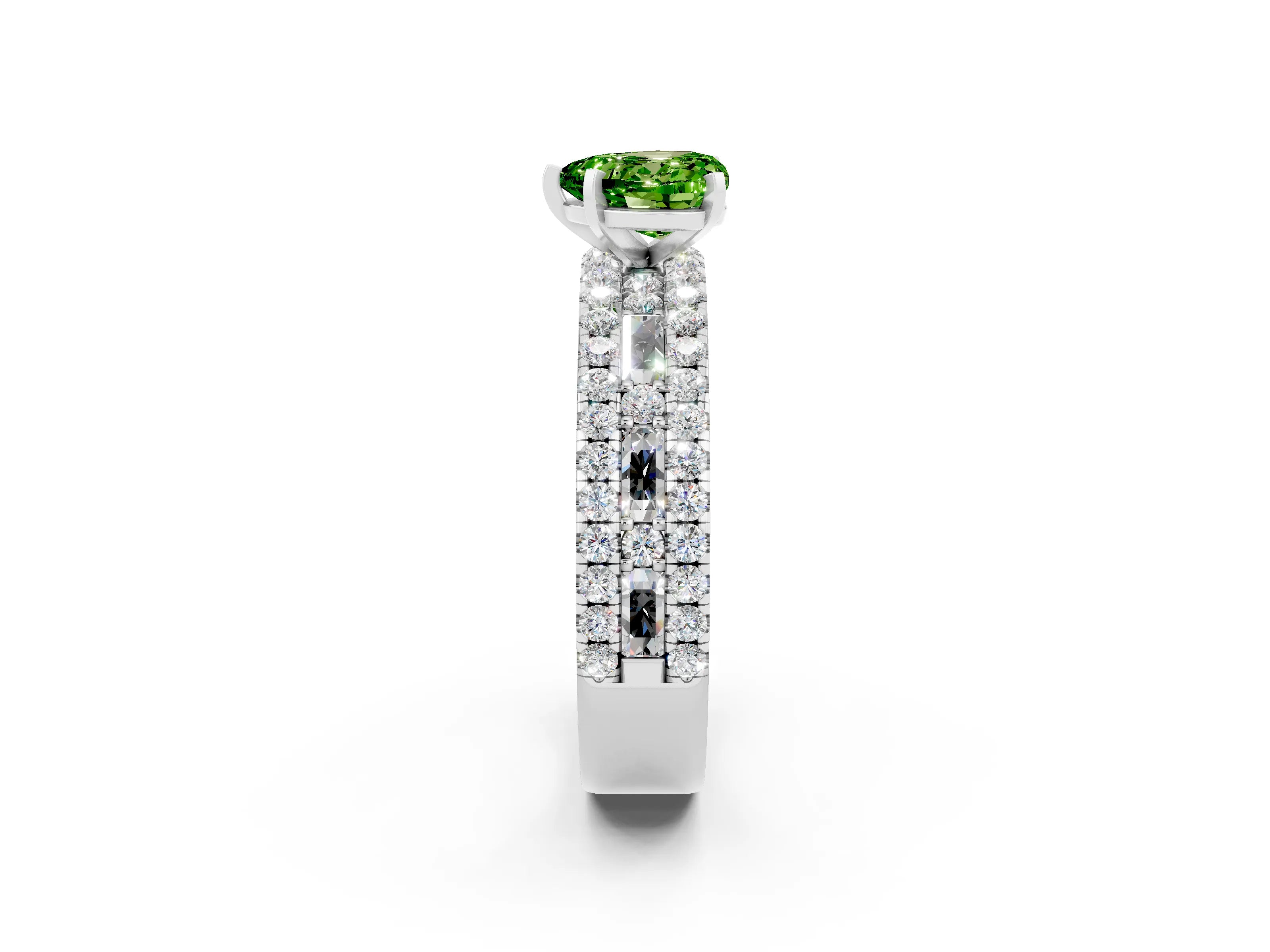 White gold Heart Cut Peridot Solitaire Ring with Pavé and Channel Set Band_2
