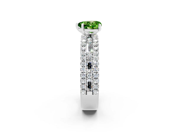 Silver Heart Cut Peridot Solitaire Ring with Pavé and Channel Set Band