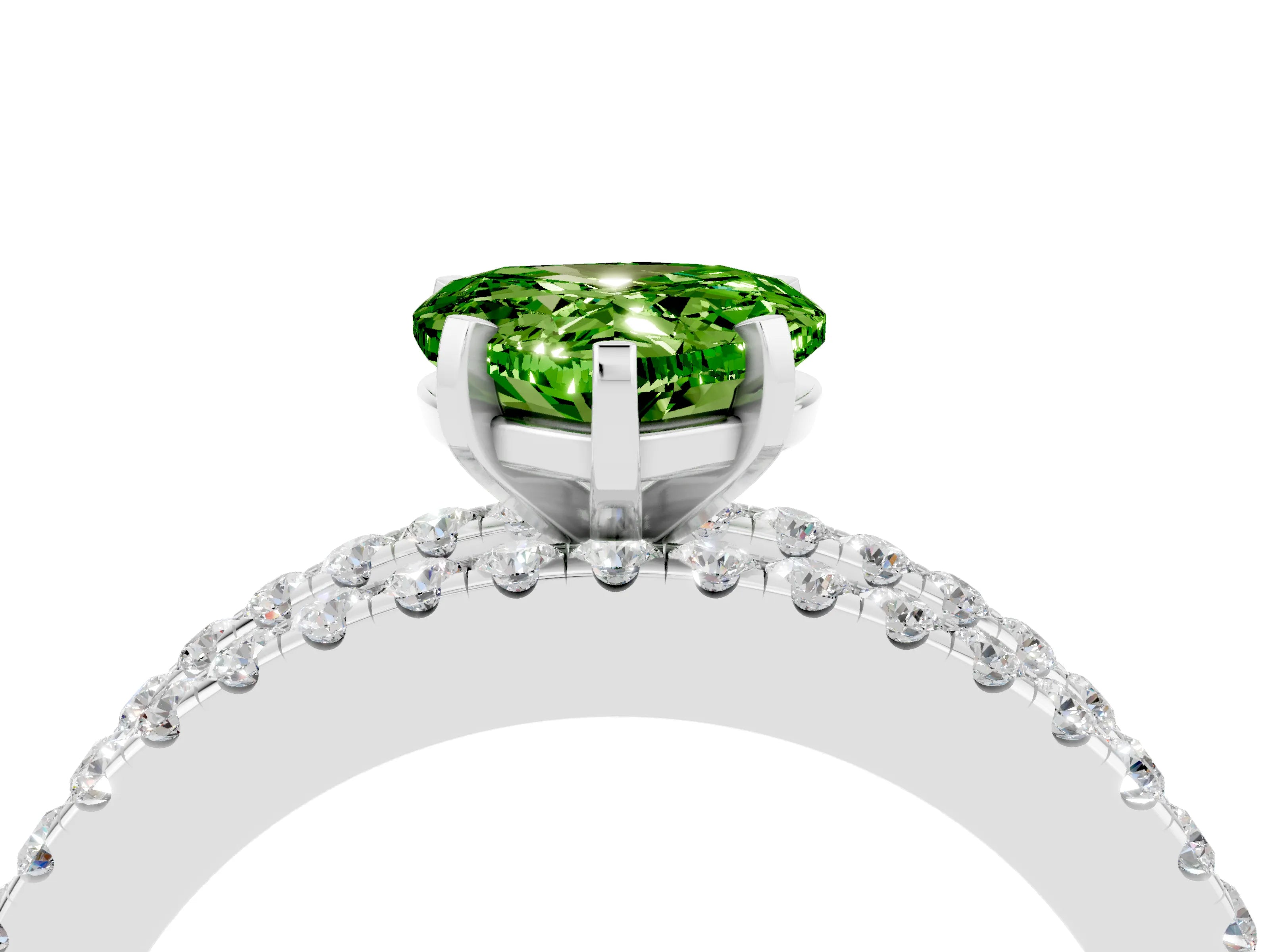 White gold Heart Cut Peridot Solitaire Ring with Pavé and Channel Set Band_4