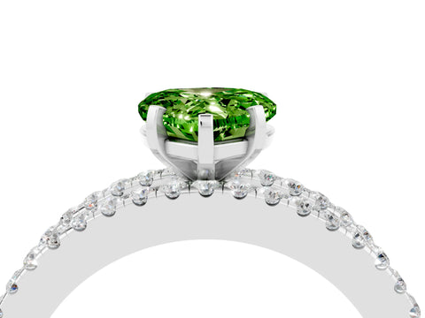 White gold Heart Cut Peridot Solitaire Ring with Pavé and Channel Set Band_4