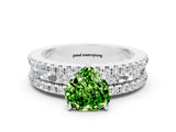 White gold Heart Cut Peridot Solitaire Ring with Pavé and Channel Set Band