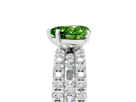 White gold Heart Cut Peridot Solitaire Ring with Pavé and Channel Set Band_5