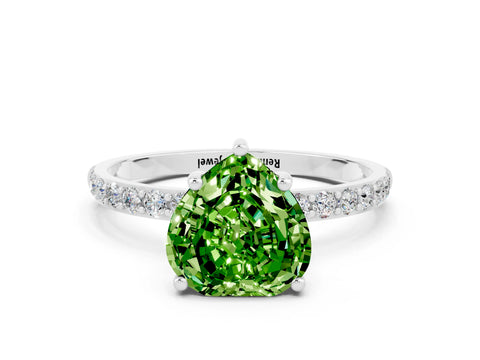 White gold Heart Cut Peridot Solitaire Ring with Pave Band and Four Prong Setting_12